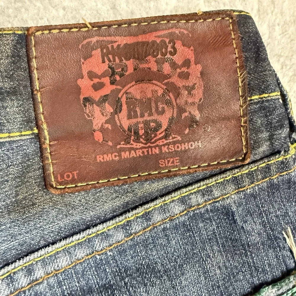 RMC Martin Ksohoh Red Monkey Company Mens Indigo Graphic Jeans Wave Logo 30x34